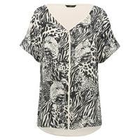 Women\'s Ladies stretch jersey short sleeve cold shoulder leopard Animal print top