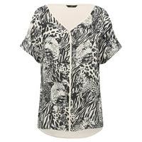 womens ladies stretch jersey short sleeve cold shoulder leopard animal ...