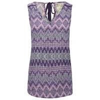 womens ladies viscose fabric sleeveless purple geometric print tie bac ...