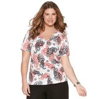 womens ladies plus size short sleeve v neck floral paisley print jerse ...