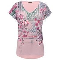 Women\'s Ladies short sleeve v neck woven front floral print jersey top
