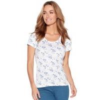 womens ladies short sleeve pull on pure cotton leaf print scoop neck b ...