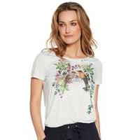 womens ladies jersey marl short sleeve scoop neck floral bird print bu ...