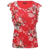 womens ladies sleeveless scoop neck floral lace ruffle frill top