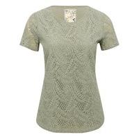 Women\'s Ladies cotton blend short sleeve scoop neck sheer palm leaf lace overlay casual top