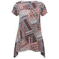 womens ladies plus size jersey short sleeve patchwork tile print dippe ...