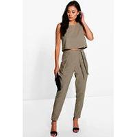 Woven Belted Trouser - khaki