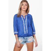 Woven Embroidered Top - blue