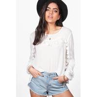 Woven Tassel Top - white