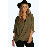 woven wrap front blouse khaki