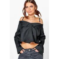 Woven Cold Shoulder Shirt - black