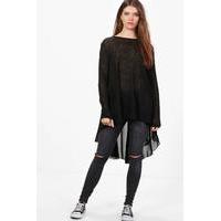 Woven Hem Jumper - black