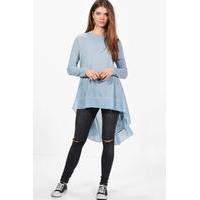 Woven Hem Jumper - blue