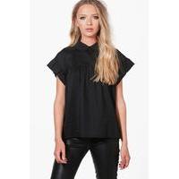 woven collar blouse black