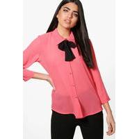 Woven Tie Neck Shirt - coral
