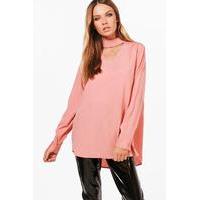 Woven Choker Neck Blouse - rose