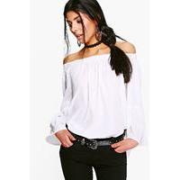 woven off the shoulder ruffle top white