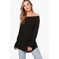 Woven Button Through Blouse - black