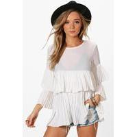 Woven Frill Pleated Blouse - ivory