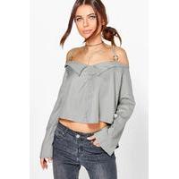 Woven Cold Shoulder Shirt - grey