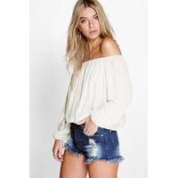 Woven Crinkle Off The Shoulder Top - white