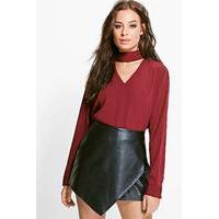 woven choker neck blouse wine