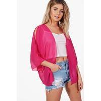 Woven Cut Out Shoulder Kimono - pink