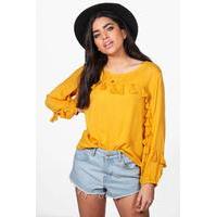 Woven Tassel Top - mustard