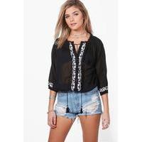 Woven Embroidered Top - black