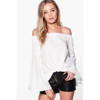 woven extreme frill sleeve off the shoulder top ivory