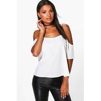 Woven Cold Shoulder Top - ivory
