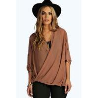 Woven Wrap Front Blouse - mocha