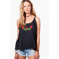 Woven Floral Embroidered Cami - black