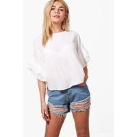 Woven Pleat Sleeve Wide Top - ivory