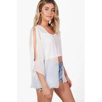 Woven Cut Out Shoulder Kimono - ivory