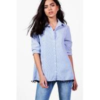 Woven Stripe Pom Pom Hem Shirt - multi