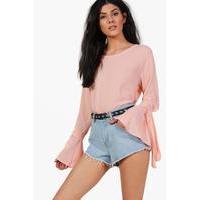 Woven Tie Long Sleeve Top - pink