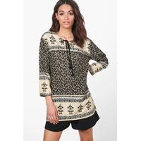 woven paisley long sleeve top multi