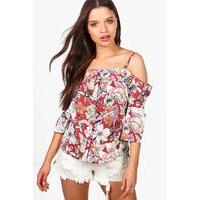 woven floral cold shoulder top multi