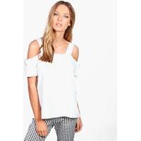 Woven Cold Shoulder Top - white