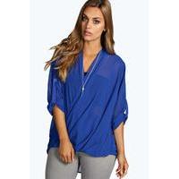 woven wrap front blouse cobalt