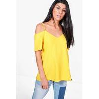 Woven Strappy Open Shoulder Blouse - yellow