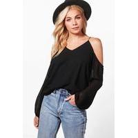 Woven Cold Shoulder Top - black