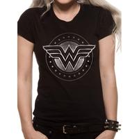 wonder woman chrome logo womens large t shirt black