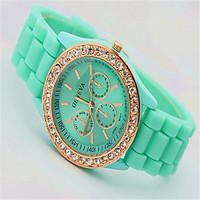 Women\'s Men\'s Unisex Fashion Watch Simulated Diamond Watch Quartz Rose Gold Plated Silicone Band Casual Blue Red Green
