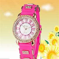 Women\'s Fashion Watch Simulated Diamond Watch Quartz Rose Gold Plated Silicone Band Casual White Red Pink
