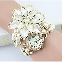 womens fashion crystal pearl flower shape quartz analog bracelet watch ...