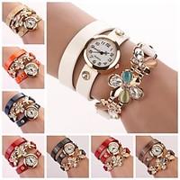 Women\'s White Dial Flower Crytal Three-Layer Leather Band Random Pendant Quartz Fashion Bracelet Watch (Assorted Color) Cool Watches Unique Watches