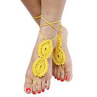 Women\'s Stylish Solid Crochet Cotton Barefoot Sandals Beach Anklet