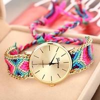 womens golden case chain fabric band quartz analog bracelet watch asso ...